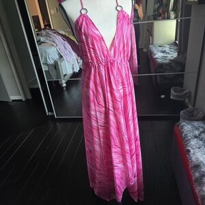 Pink Maxi Dress with Halter Neck